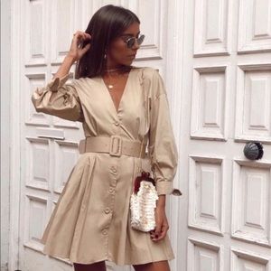 Zara Khaki Belted Dress- Blogger Fav